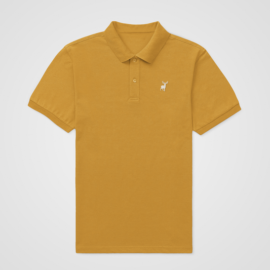 Classic ATOM White Logo Mustard Yellow Polo Neck T-Shirt For Men
