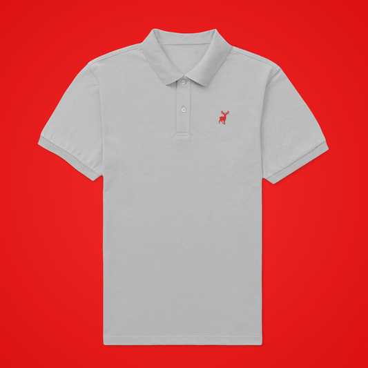 Classic ATOM Red Logo Melange Grey Polo Neck T-Shirt For Men
