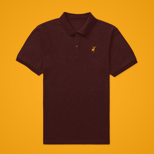 Classic ATOM Yellow Logo Maroon Polo Neck T-Shirt For Men