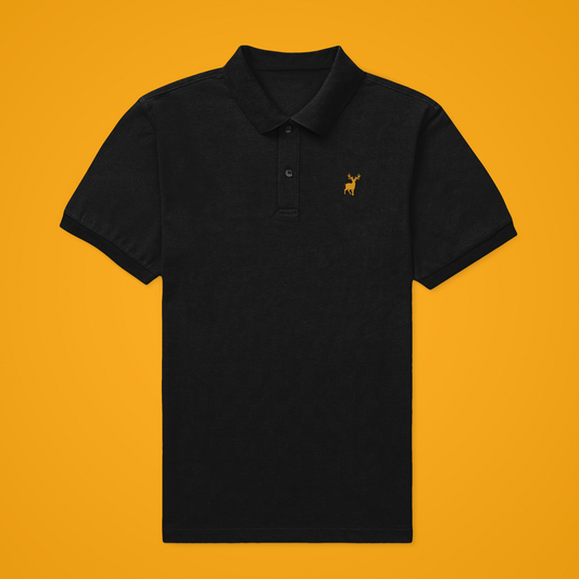 Classic ATOM Yellow Logo Black Polo Neck T-Shirt For Men