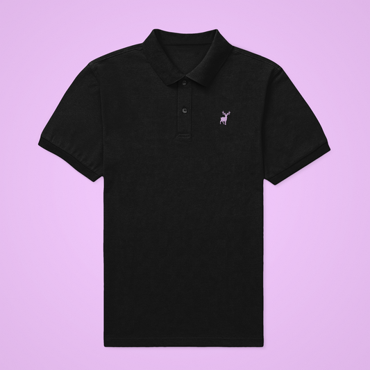 Classic ATOM Lavander Logo Black Polo Neck T-Shirt For Men