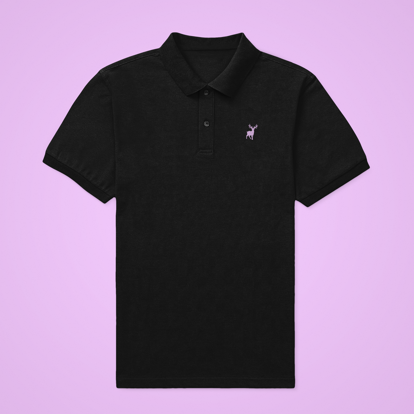 Classic ATOM Lavander Logo Black Polo Neck T-Shirt For Men