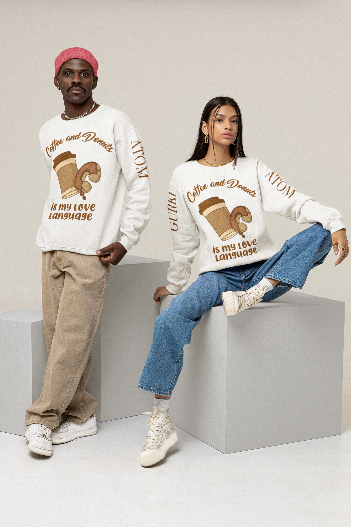 Coffee And Donuts Crew Neck Unisex White Sweatshirt | Masterchef Gurkirat Collection