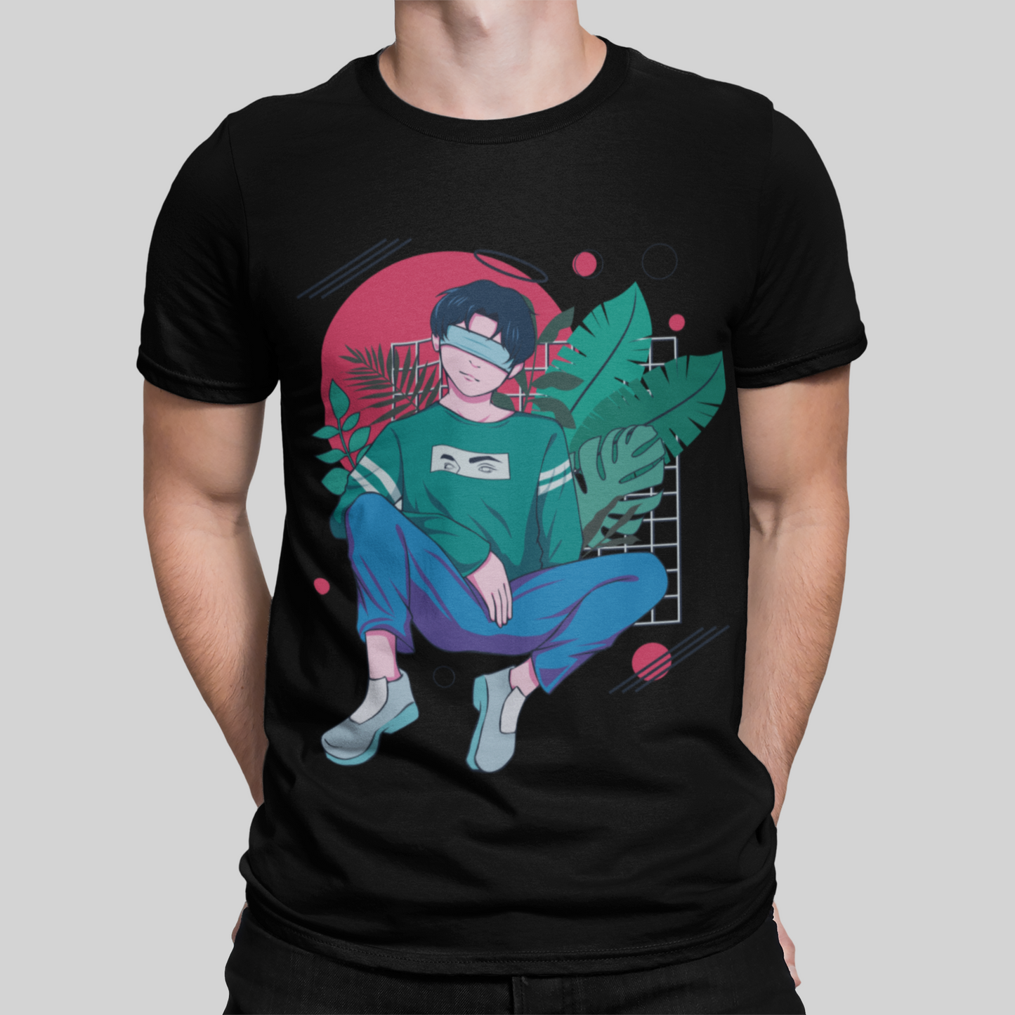 Anime Blind Fold Boy Black T-Shirt For Men