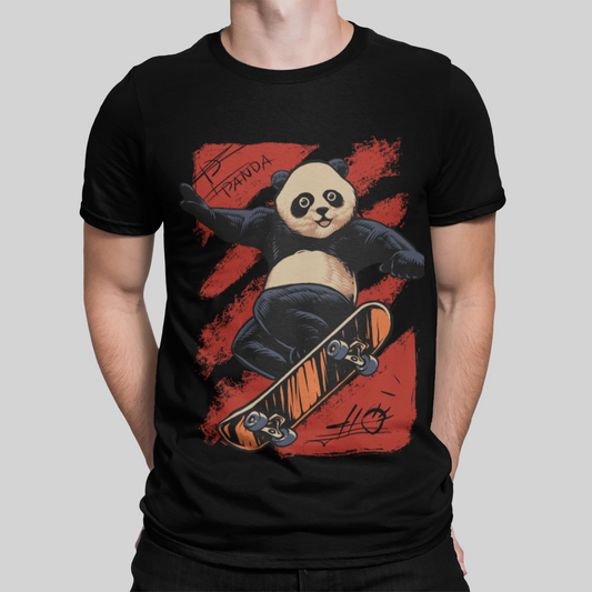 Skating Panda Black T-Shirt For Men