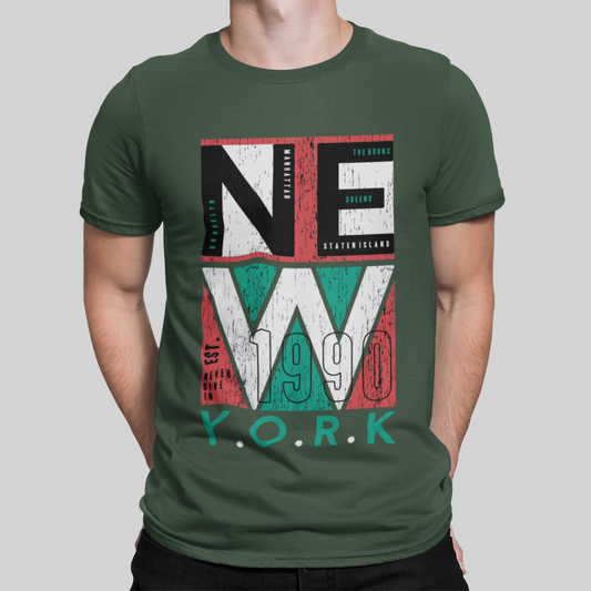 New York 1990 Olive Green T-Shirt For Men