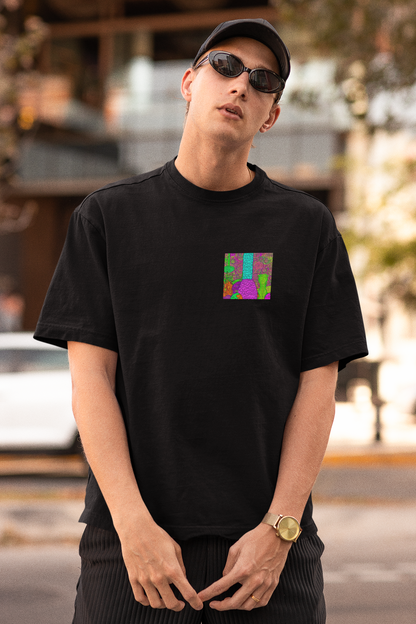 Colourful Patch French Terry Oversized Black Unisex T-Shirt | Masterchef Gurkirat Collection | ATOM