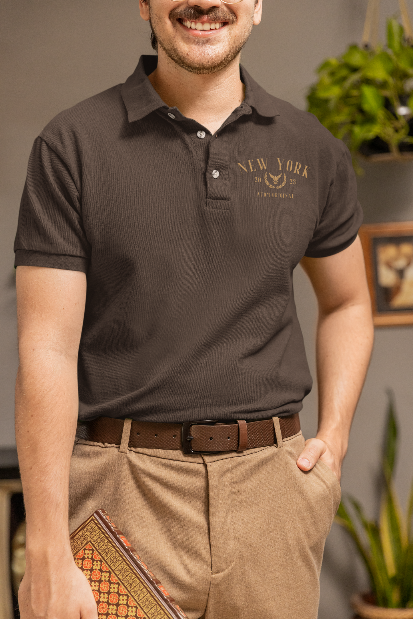 ATOM NEW YORK Original Coffee Brown Polo Neck T-Shirt For Men