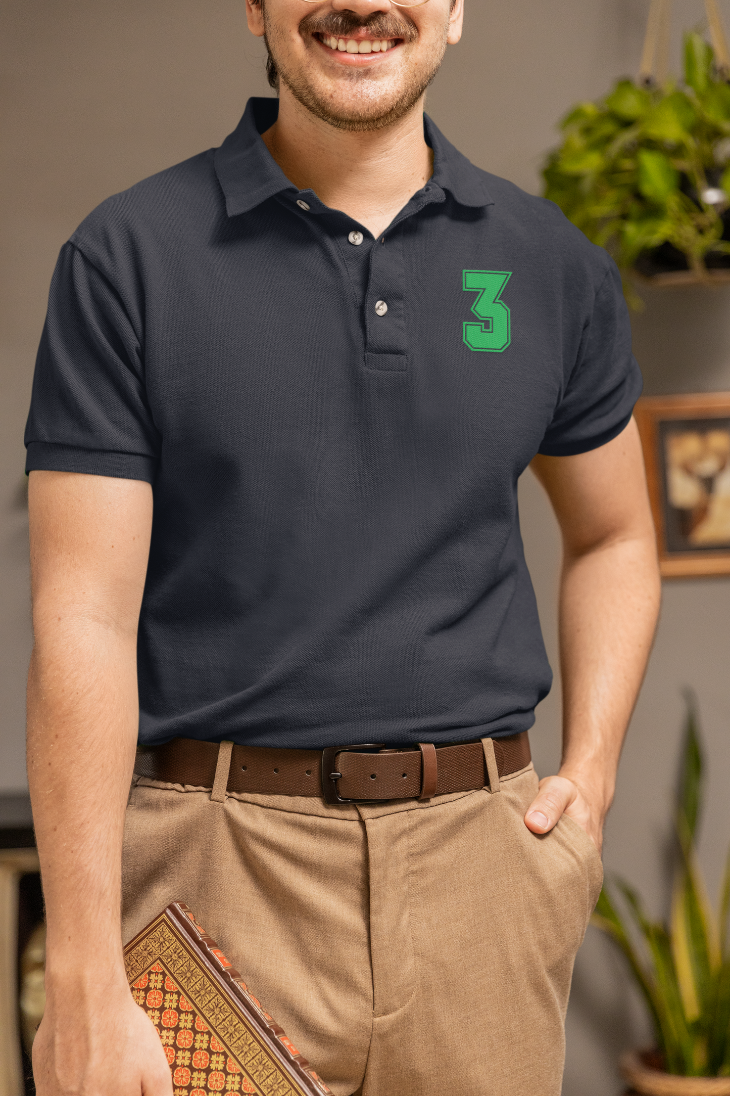ATOM New York No 3 Navy Blue Polo Neck T-Shirt For Men
