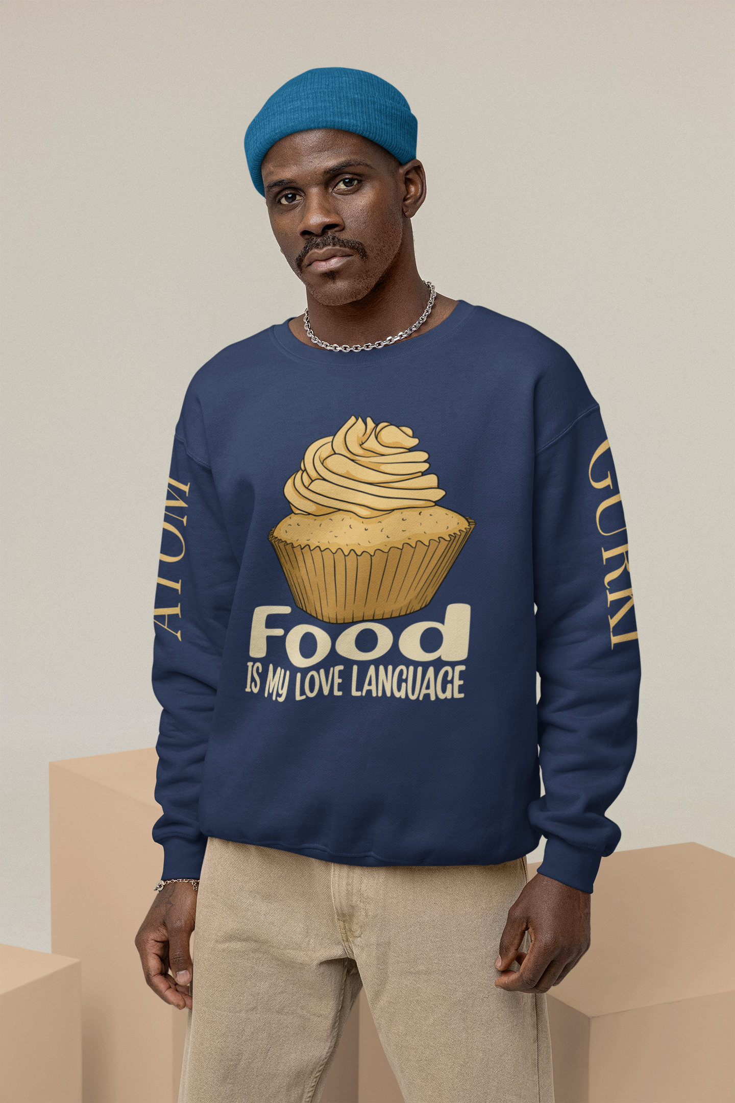 Food Is My Love Language Crew Neck Unisex Navy Blue Sweatshirt For Men | Masterchef Gurkirat Collection