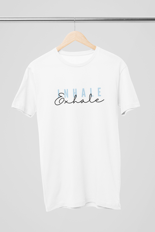 Inhale Exhale Cotton Unisex White T-Shirt | Iris Yog Collection | ATOM