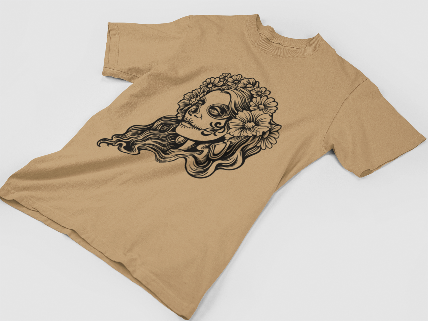 Woman dia de los muertos Silhuette Taupe Oversized T-Shirt For Women