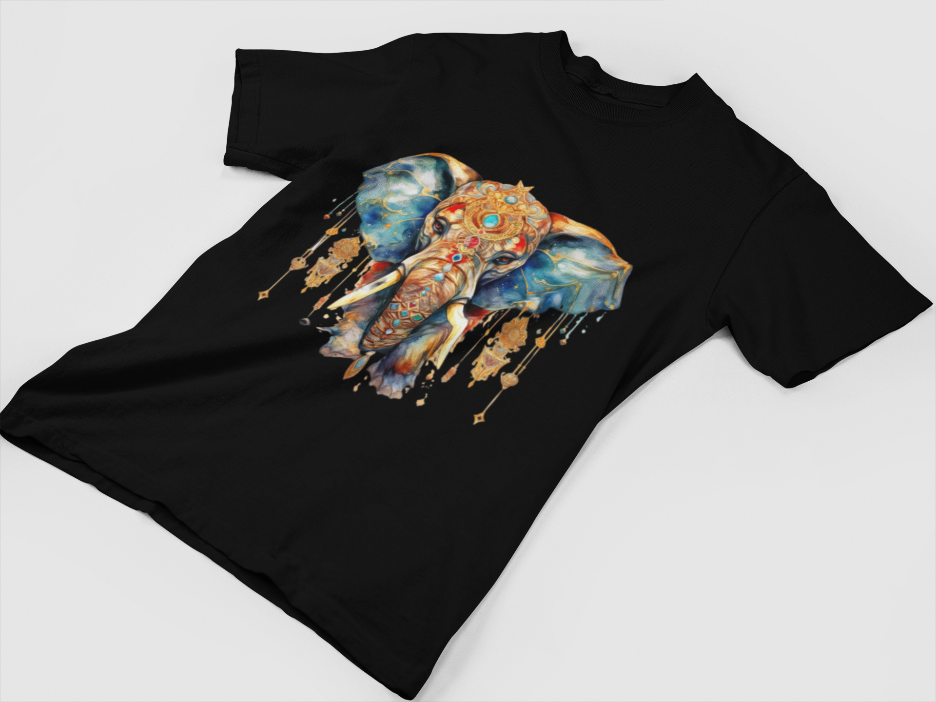 Decorated Elephant Black Oversized T-Shirt For Women