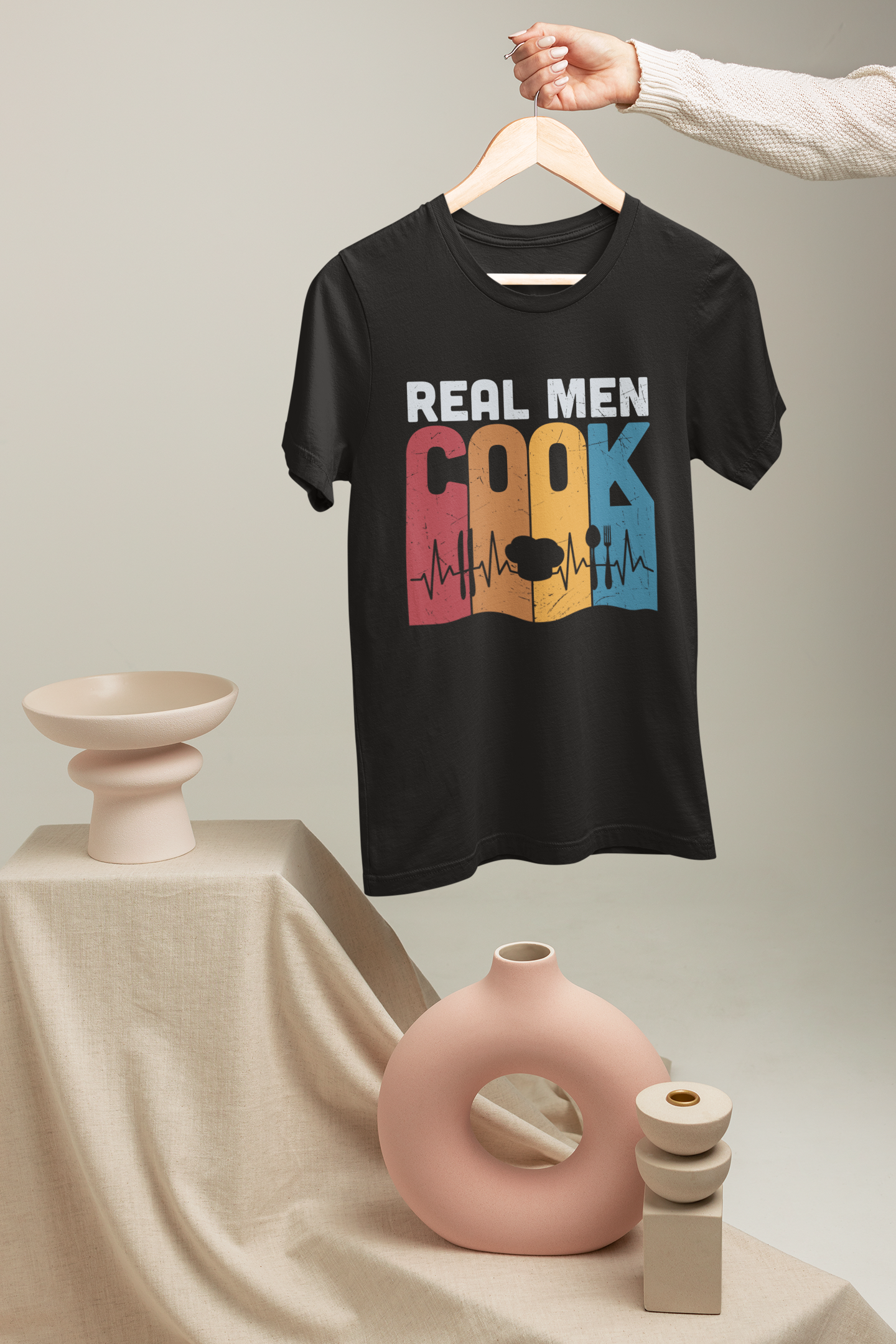 Real Men Cook Dense Oversized Black Unisex T-Shirt for Men | Masterchef Gurkirat Collection | ATOM