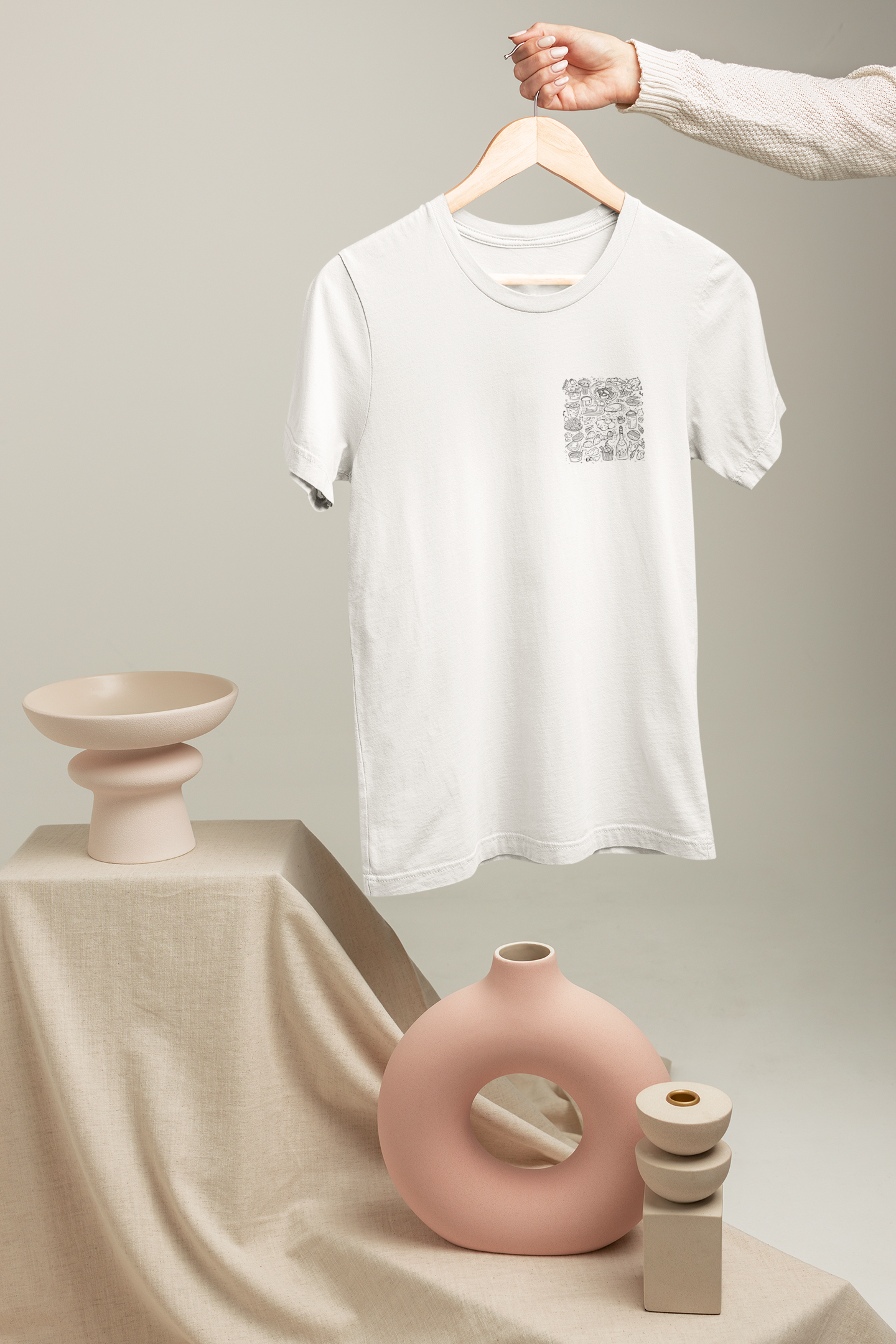 Food Doodle French Terry Oversized White Unisex T-Shirt | Masterchef Gurkirat Collection | ATOM