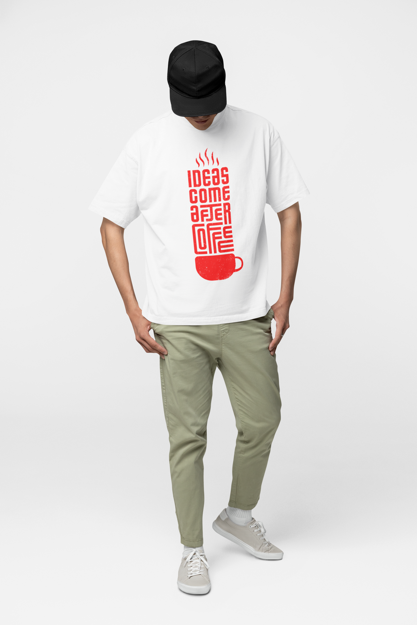 Ideas Come After Coffee White Oversized T-Shirt For Men