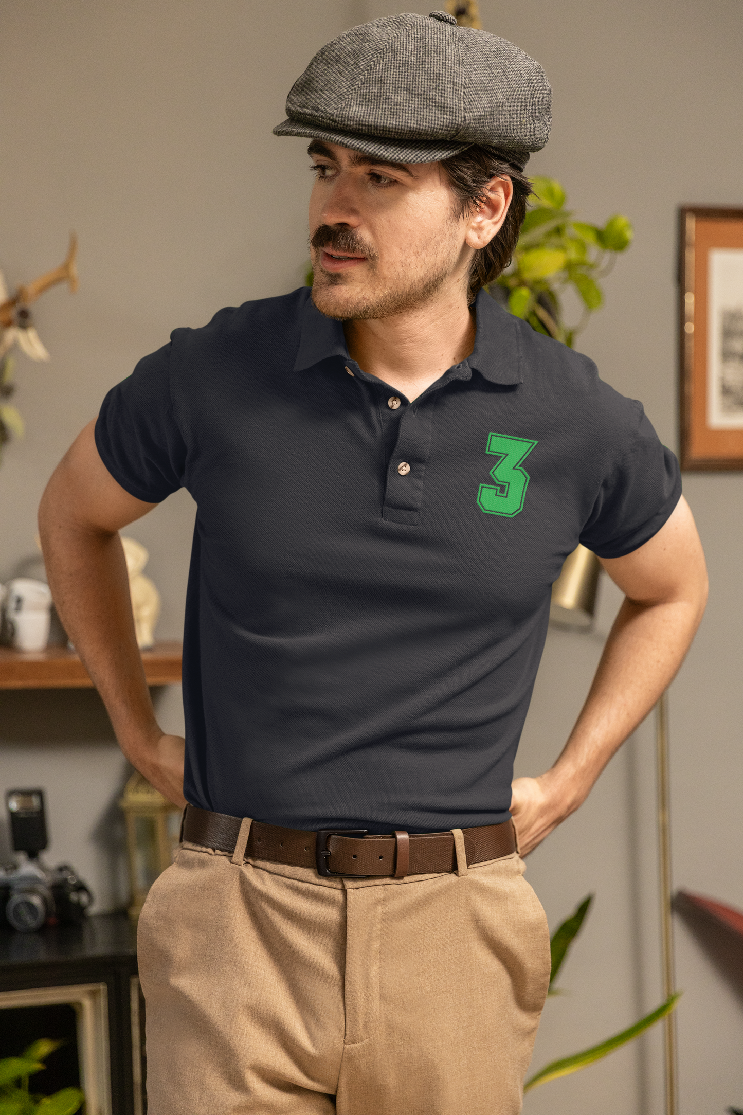 ATOM New York No 3 Navy Blue Polo Neck T-Shirt For Men