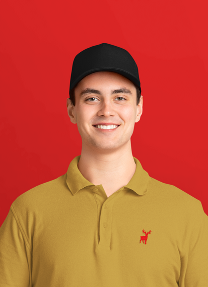 Classic ATOM Red Logo Mustard Yellow Polo Neck T-Shirt For Men