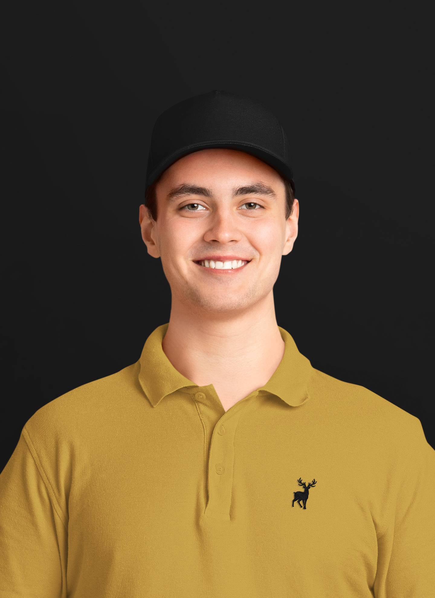 Classic ATOM Black Logo Mustard Yellow Polo Neck T-Shirt For Men