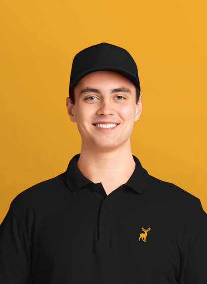 Classic ATOM Yellow Logo Black Polo Neck T-Shirt For Men