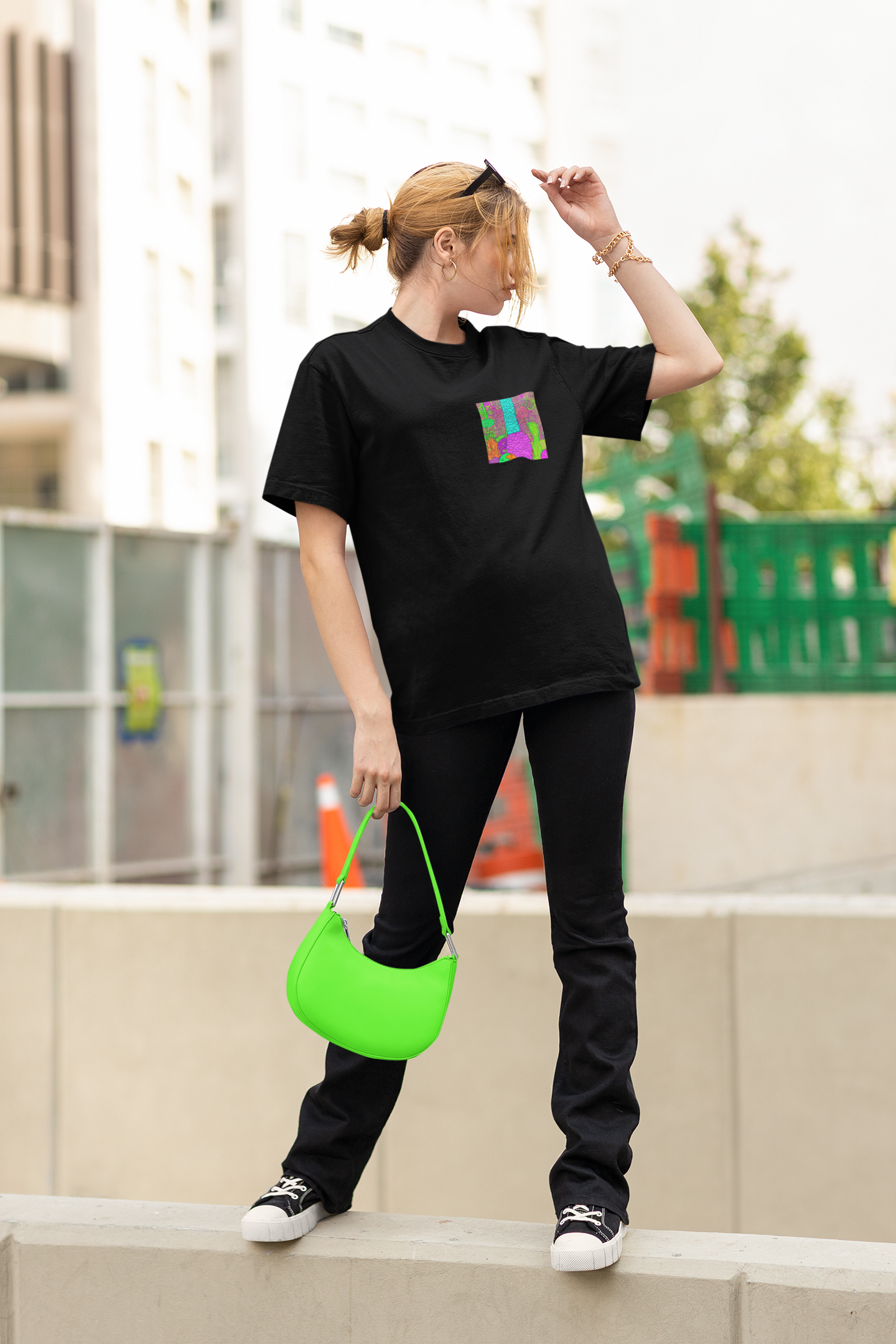 Colourful Patch Dense Oversized Black Unisex T-Shirt | Masterchef Gurkirat Collection | ATOM