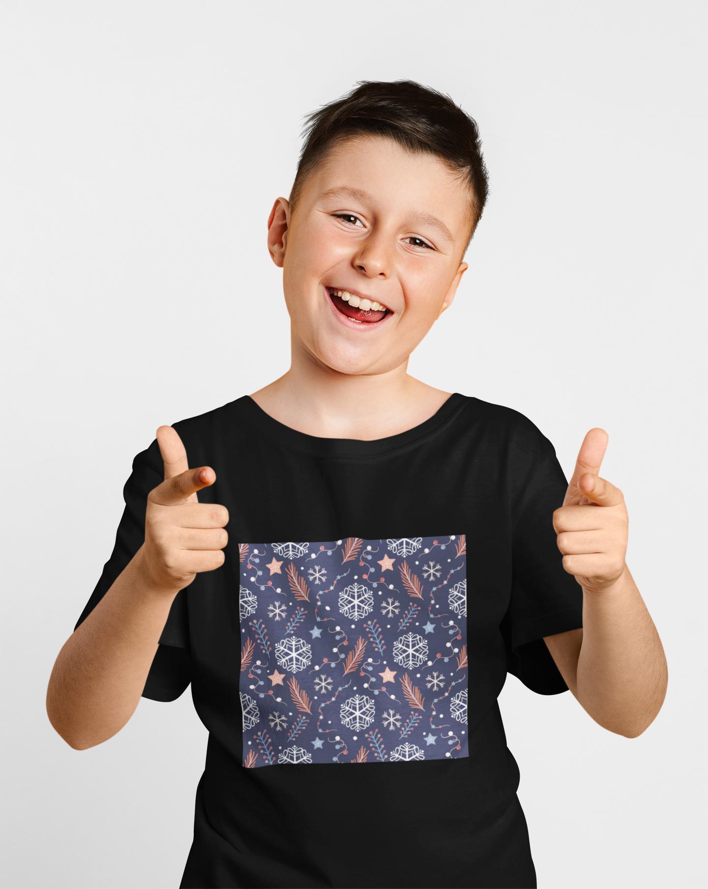 Snow Flakes Black Christmas T-Shirt For Boys