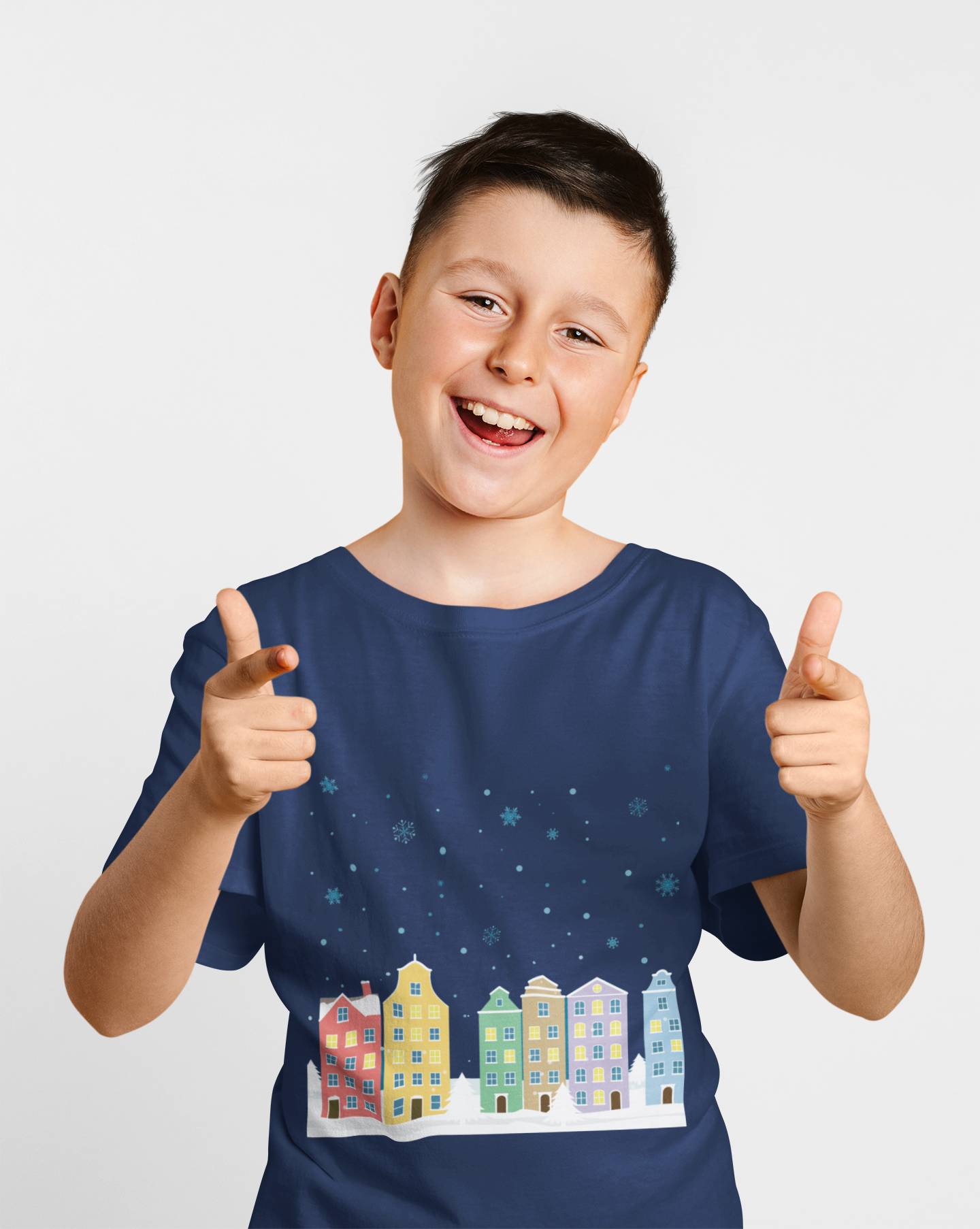 Snow Fall Navy Blue Christmas T-Shirt For Boys