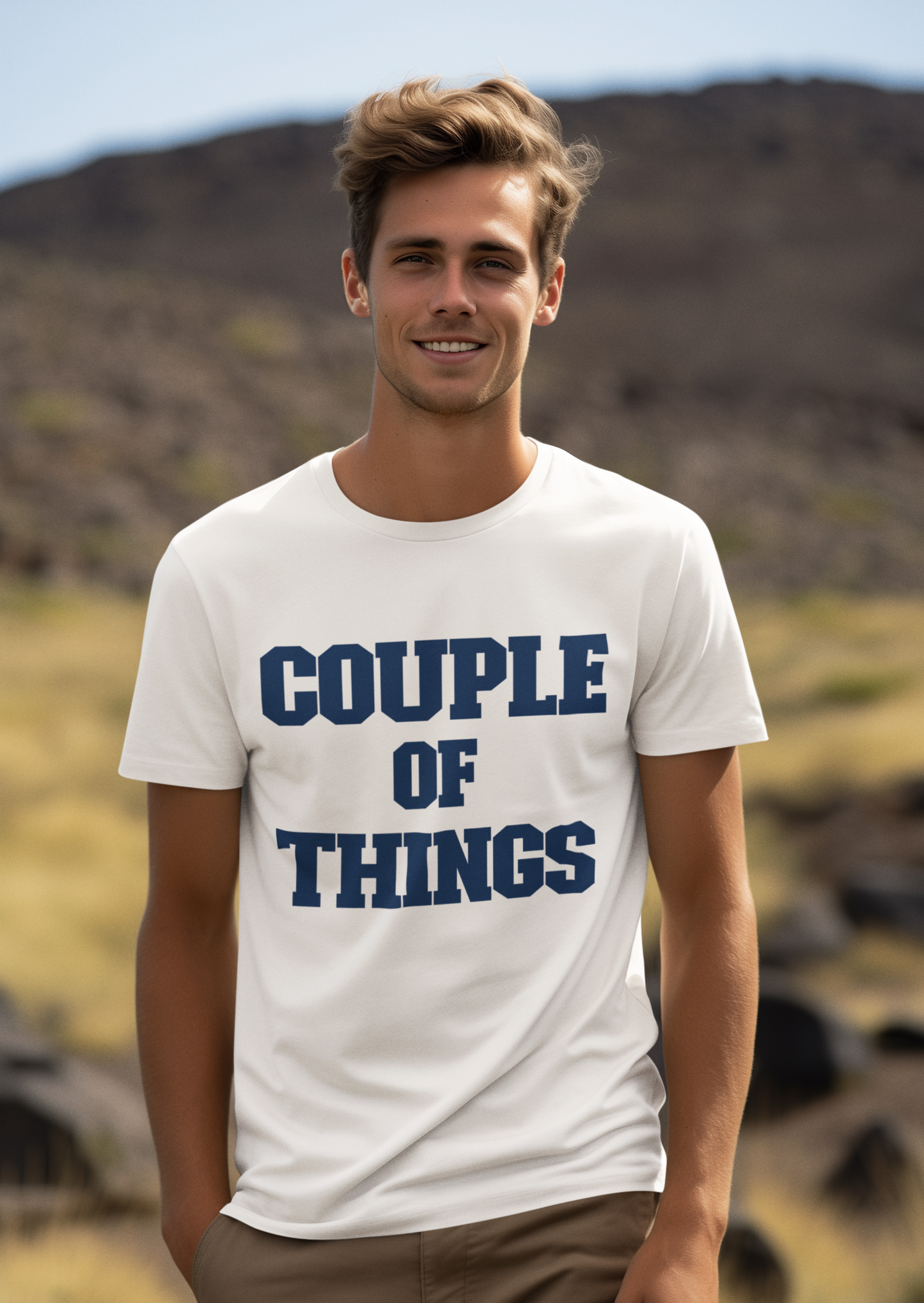 Couple Of Things Blue College Font Patch White Round Neck T-Shirt For Men | RJ Anmol Collection