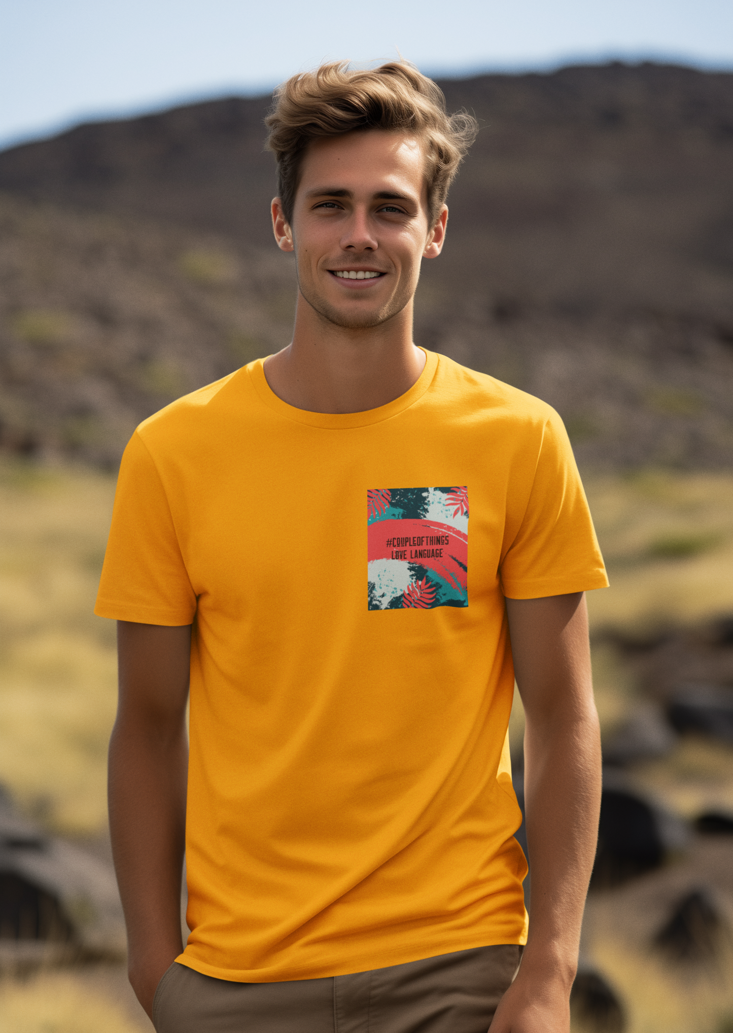 COT Love Language Golden Yellow Round Neck T-Shirt For Men | RJ Anmol Collection