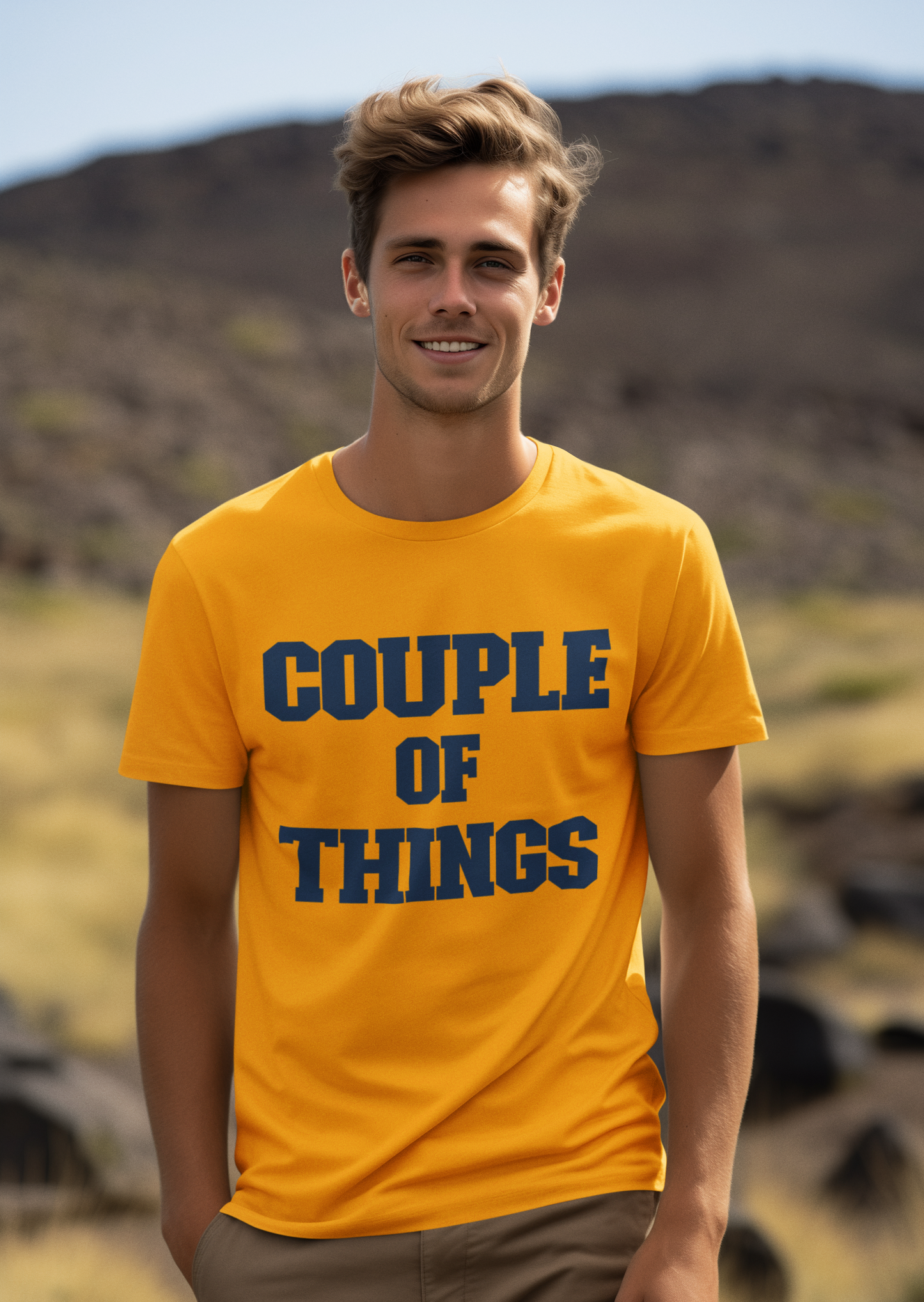 Couple Of Things Blue College Font Golden Yellow Round Neck T-Shirt For Men | RJ Anmol Collection