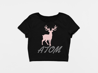 ATOM Deer Italics Fonts Black Crop Top For Women