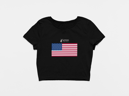 ATOM US Flag Signature Black Crop Top For Women