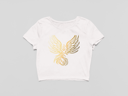 Iris Signature Crop Top For Women White T-Shirt & Gold Logo | Iris Yog Collection | ATOM