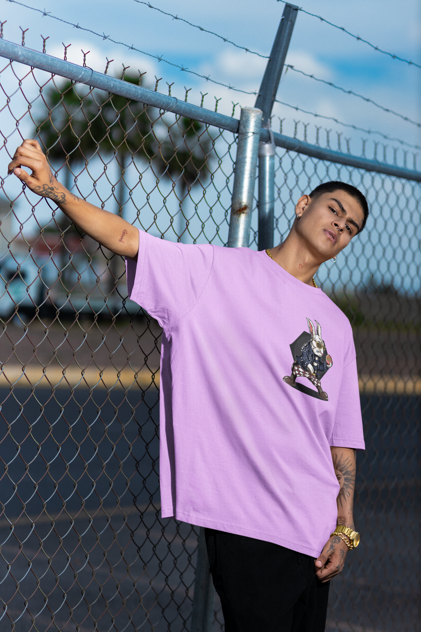 Rabbit Lavander Oversized T-Shirt For Men