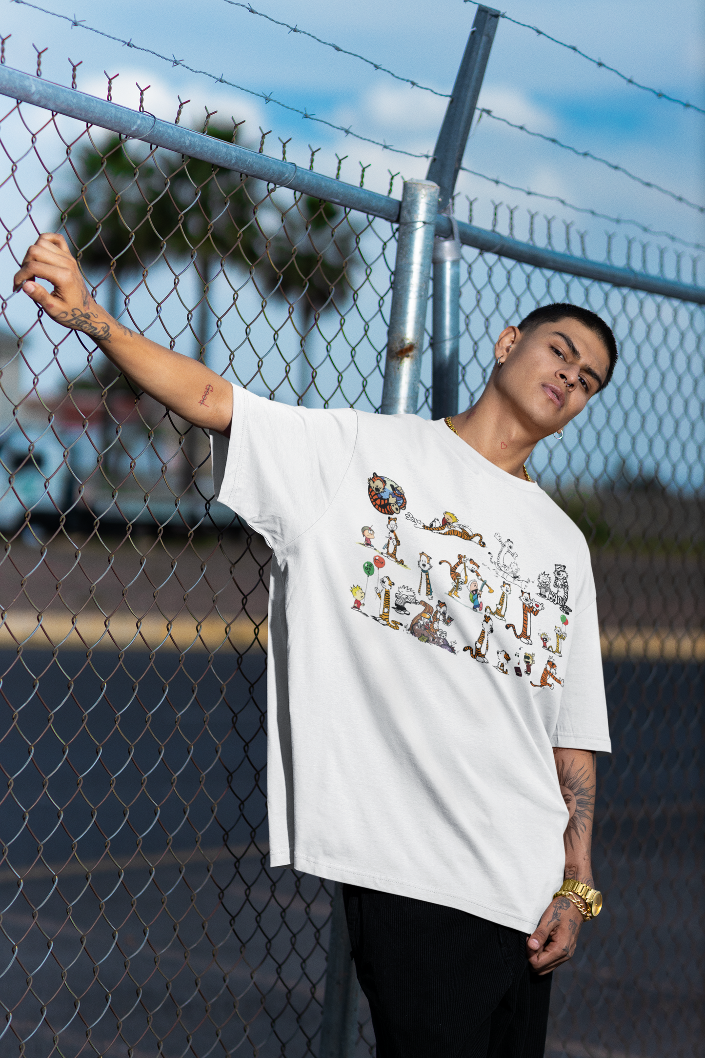 Calvin And Hobbes White Oversized T-Shirt For Men