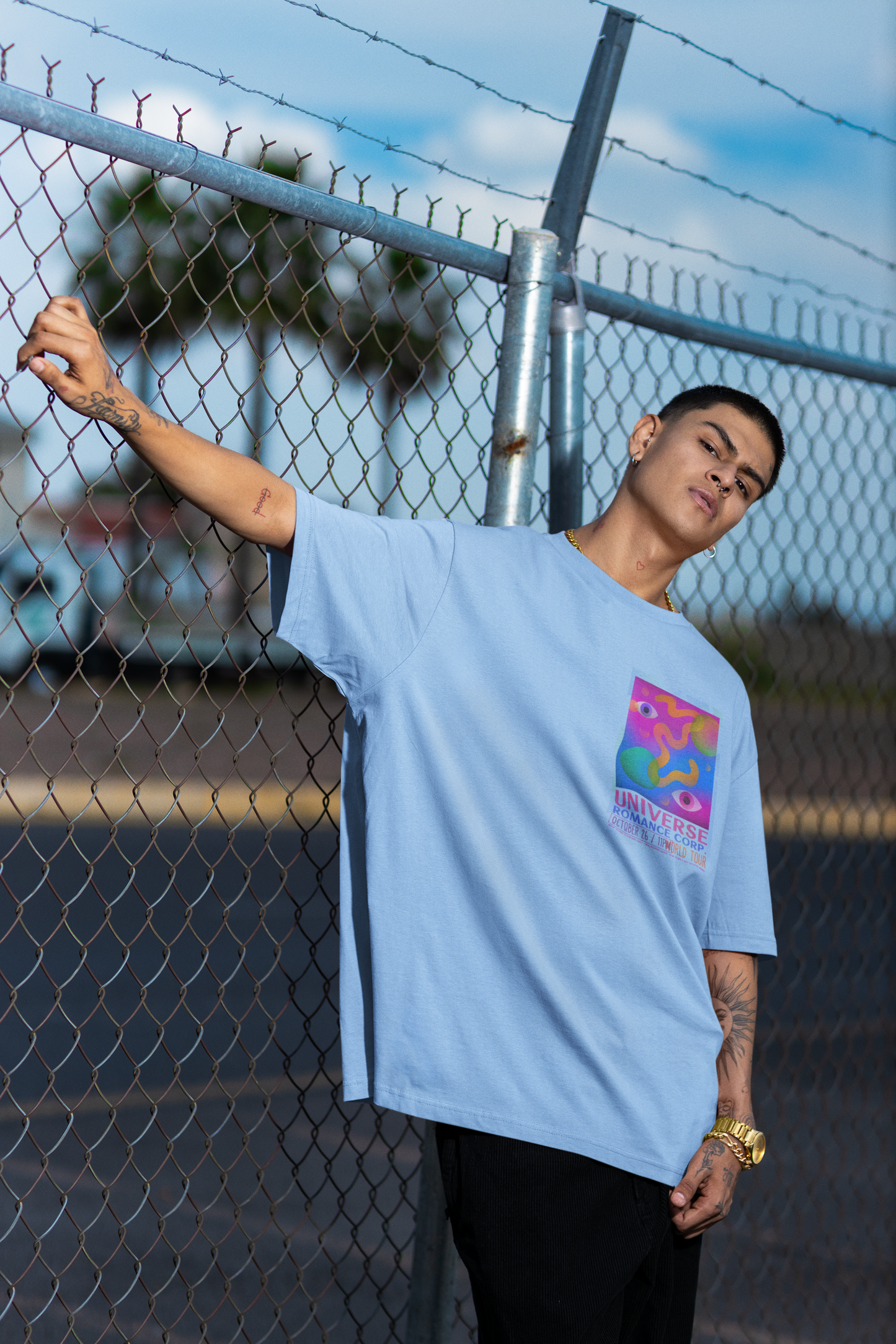 UNIVERSE Baby Blue Oversized T-Shirt For Men