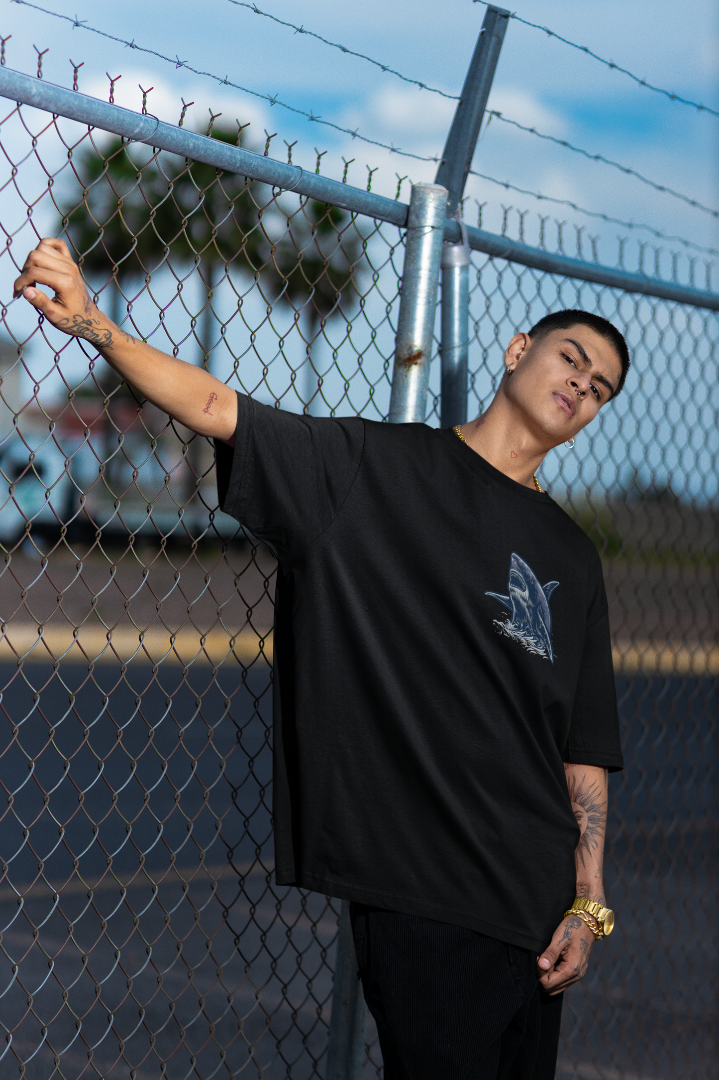 Shark Black Oversized T-Shirt For Men