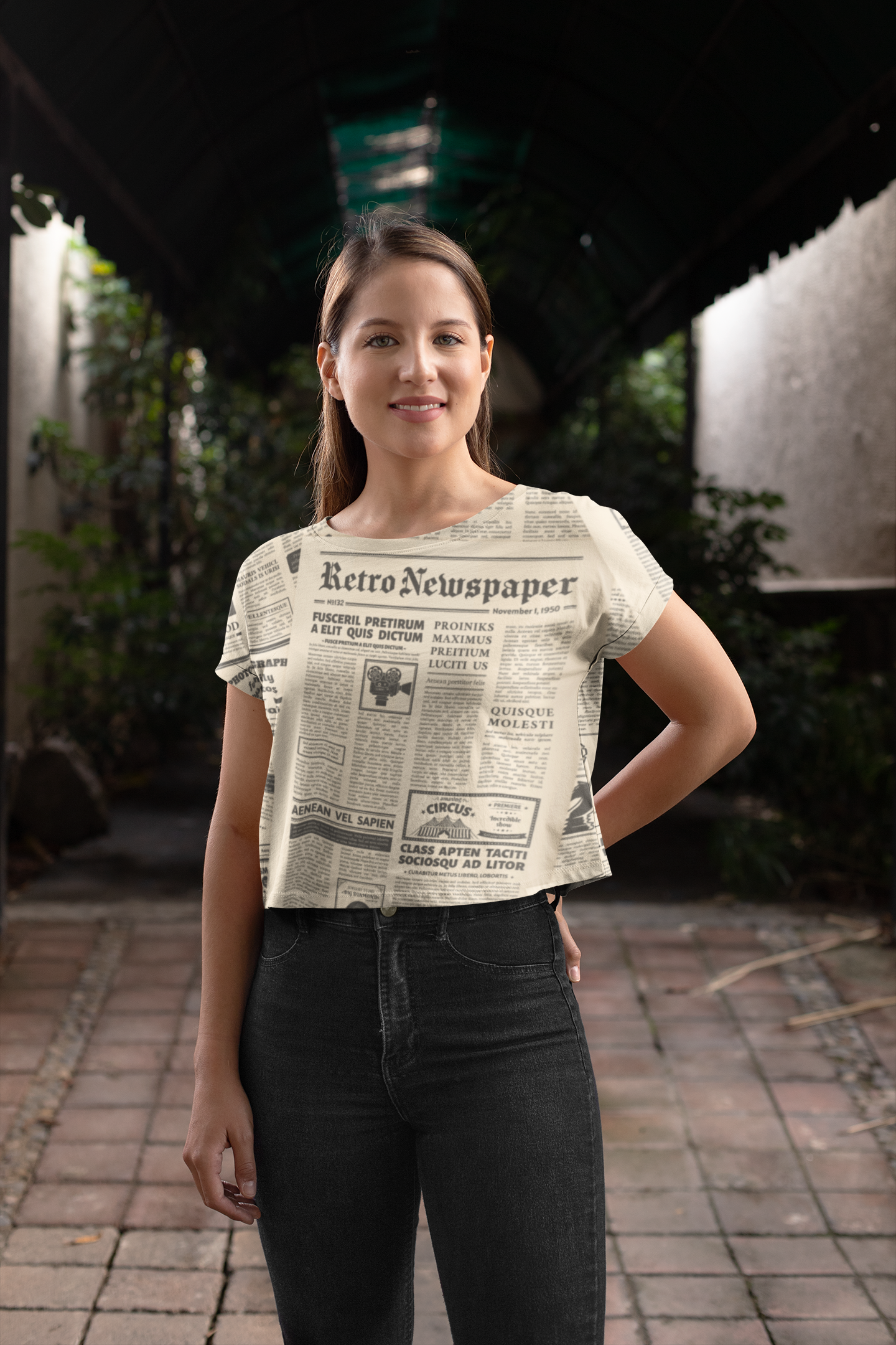 Newspaper Print Crop Top For Women