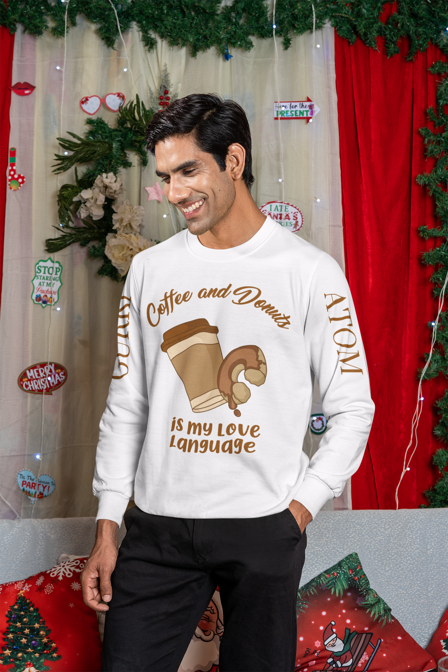 Coffee And Donuts Crew Neck Unisex White Sweatshirt For Men | Masterchef Gurkirat Collection