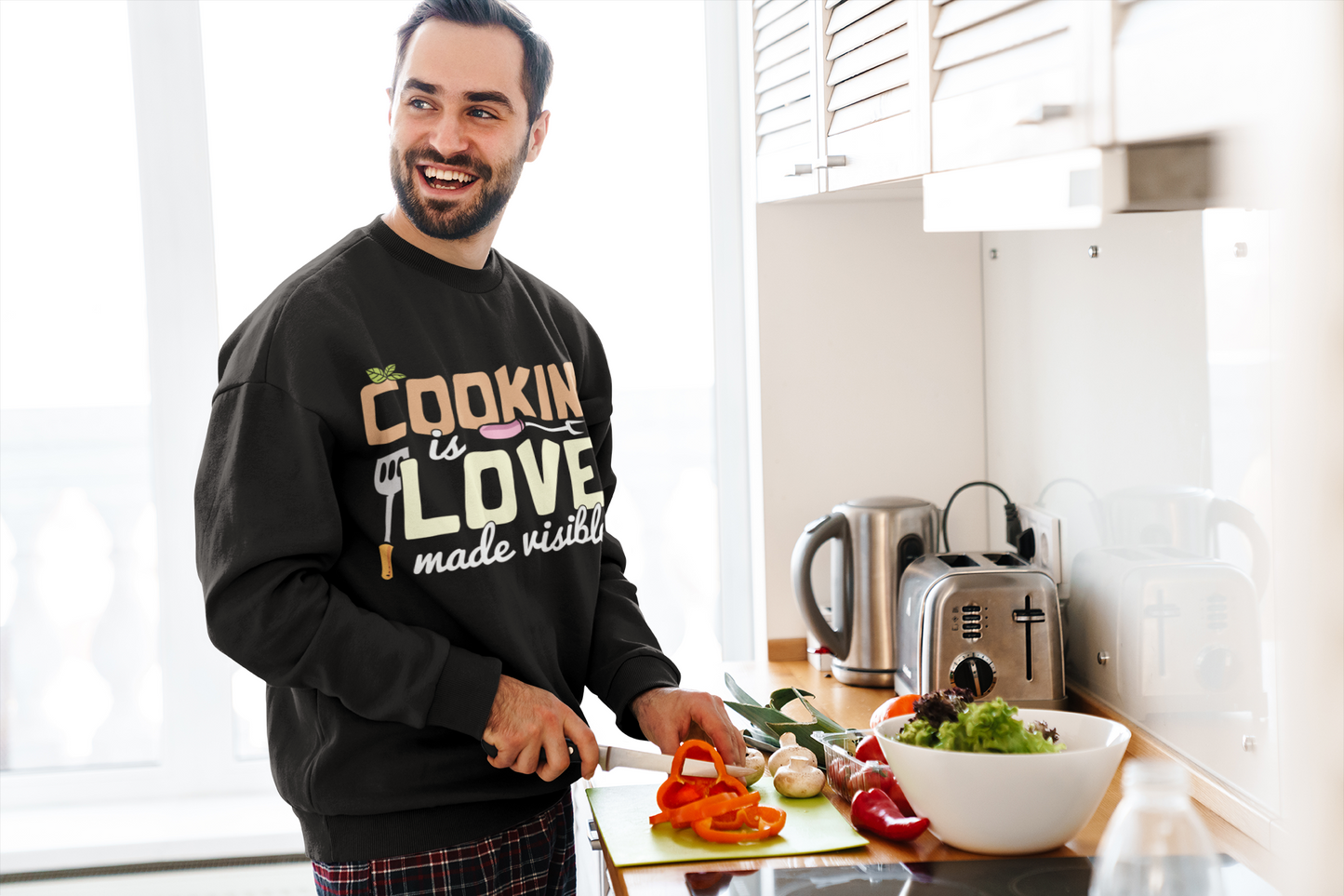 Cooking Is Love Crew Neck Unisex Black Sweatshirt For Men | Masterchef Gurkirat Collection