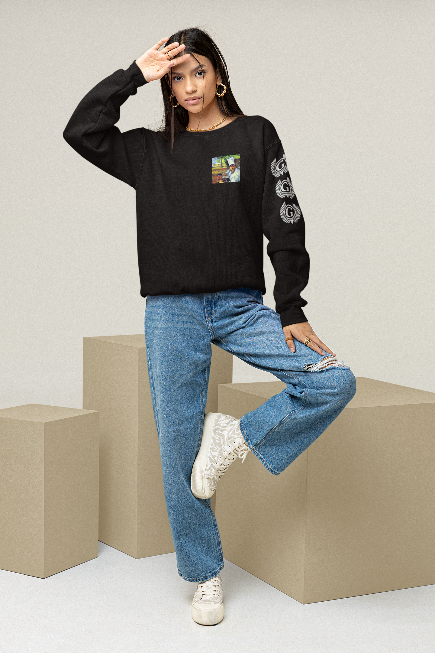 Chef Front And Back Crew Neck Unisex Black Sweatshirt | Masterchef Gurkirat Collection
