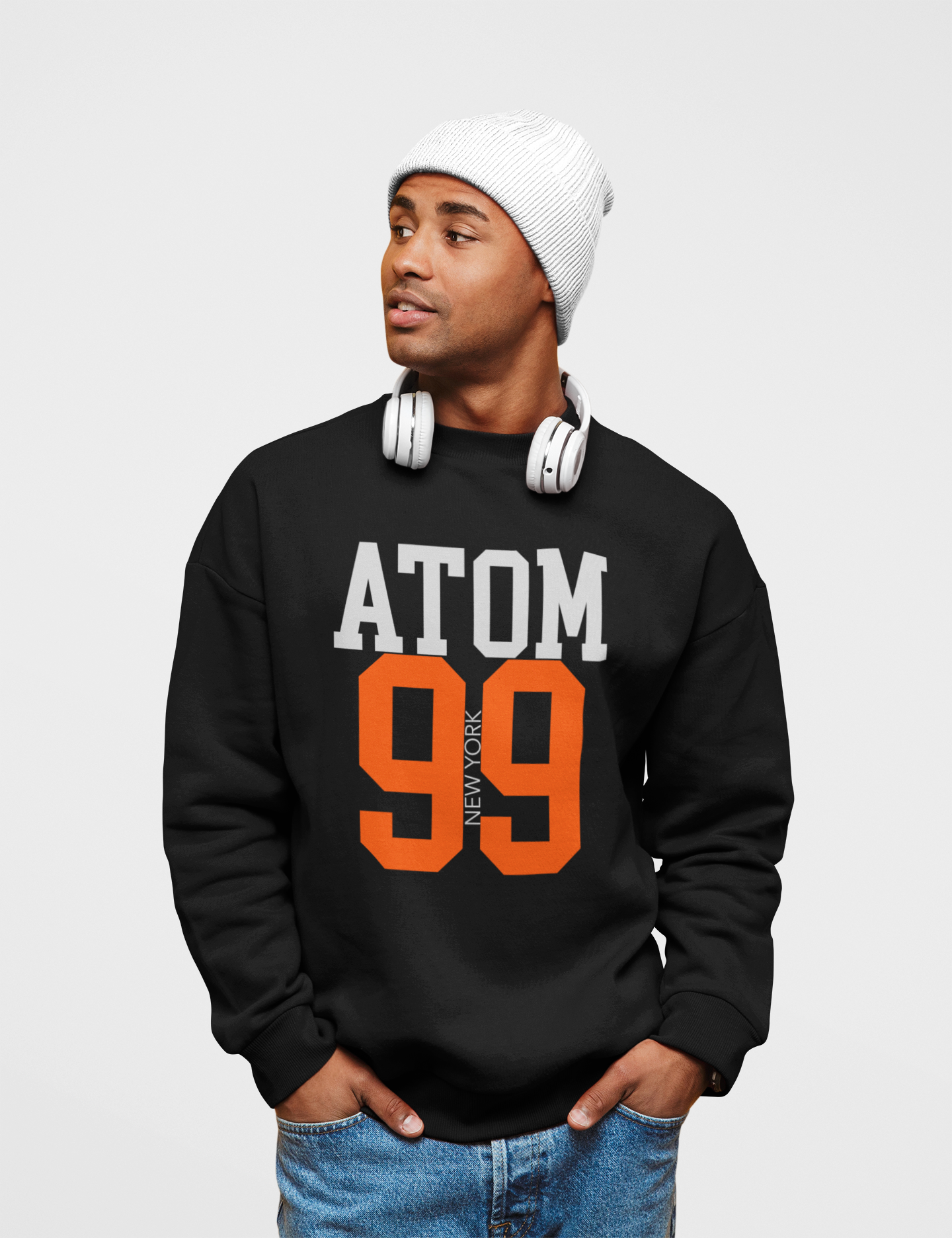 ATOM 99 Crew Neck Unisex Black Sweatshirt For Men