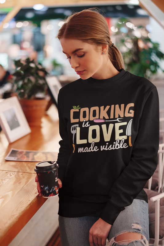 Cooking Is Love Crew Neck Unisex Black Sweatshirt For Men | Masterchef Gurkirat Collection