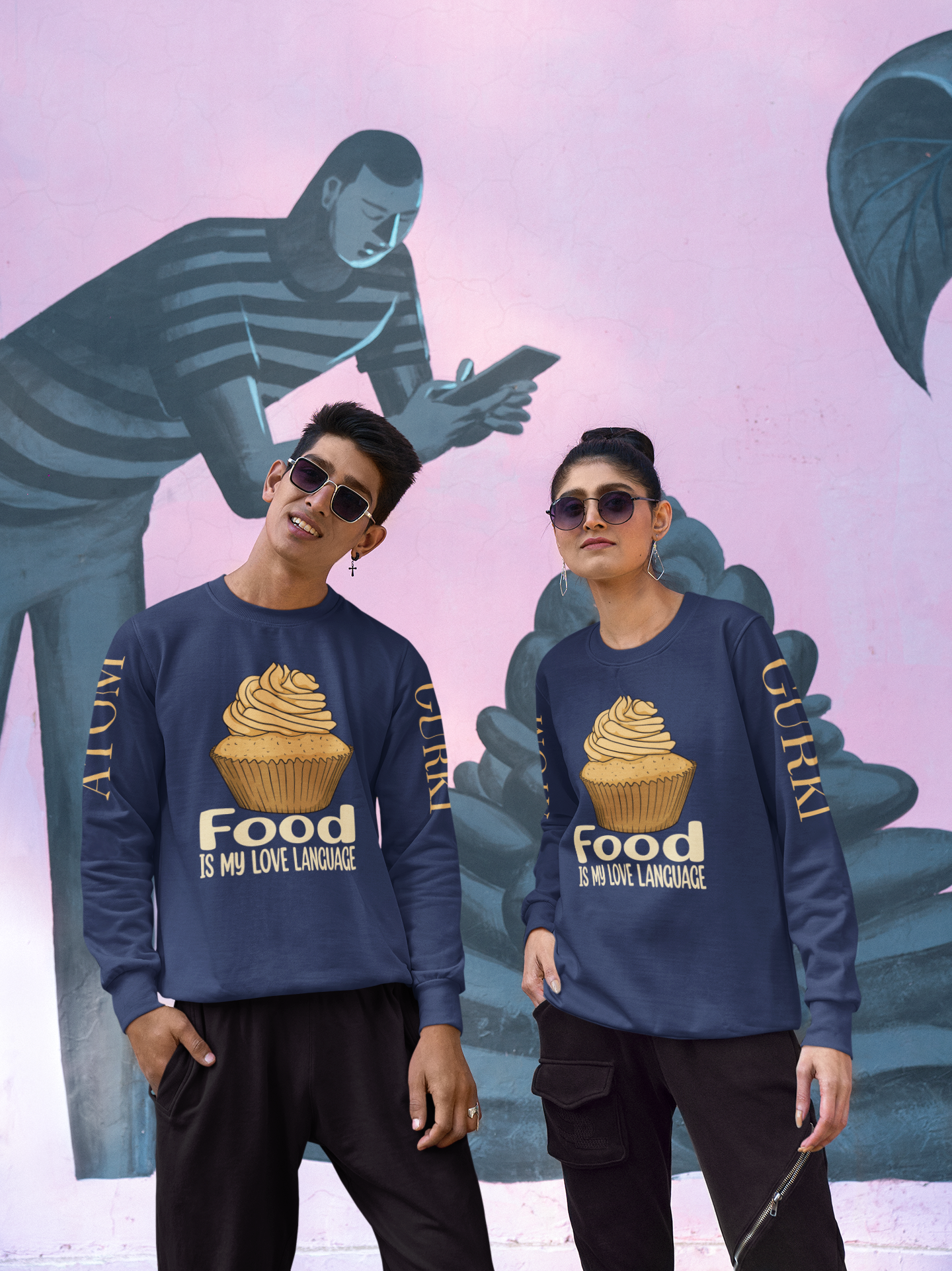 Food Is My Love Language Crew Neck Unisex Navy Blue Sweatshirt For Men | Masterchef Gurkirat Collection