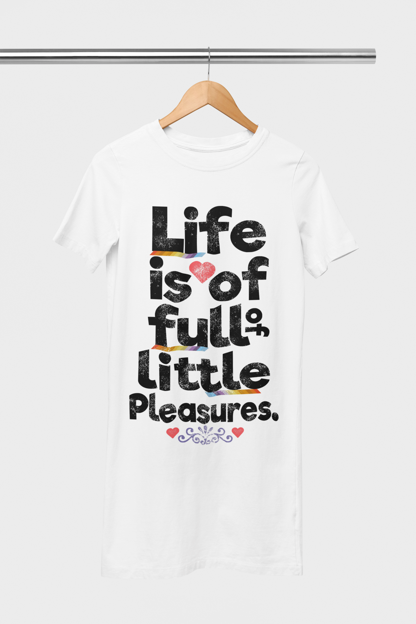 Life Is Full Of Little Pleasures White T-Shirt Dress For Women