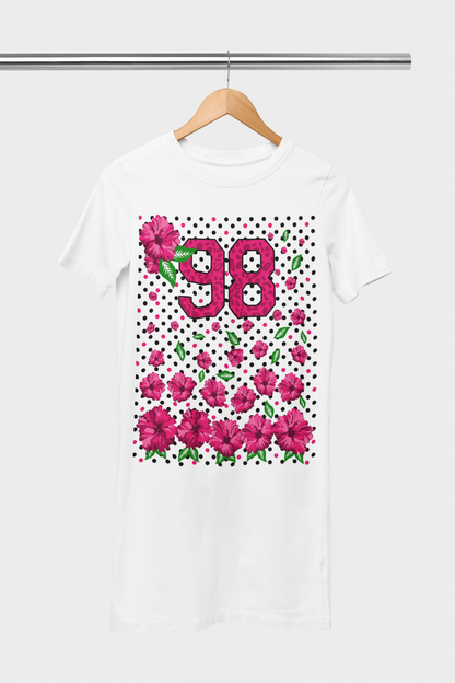 98 Flowers White T-Shirt Dress For Women