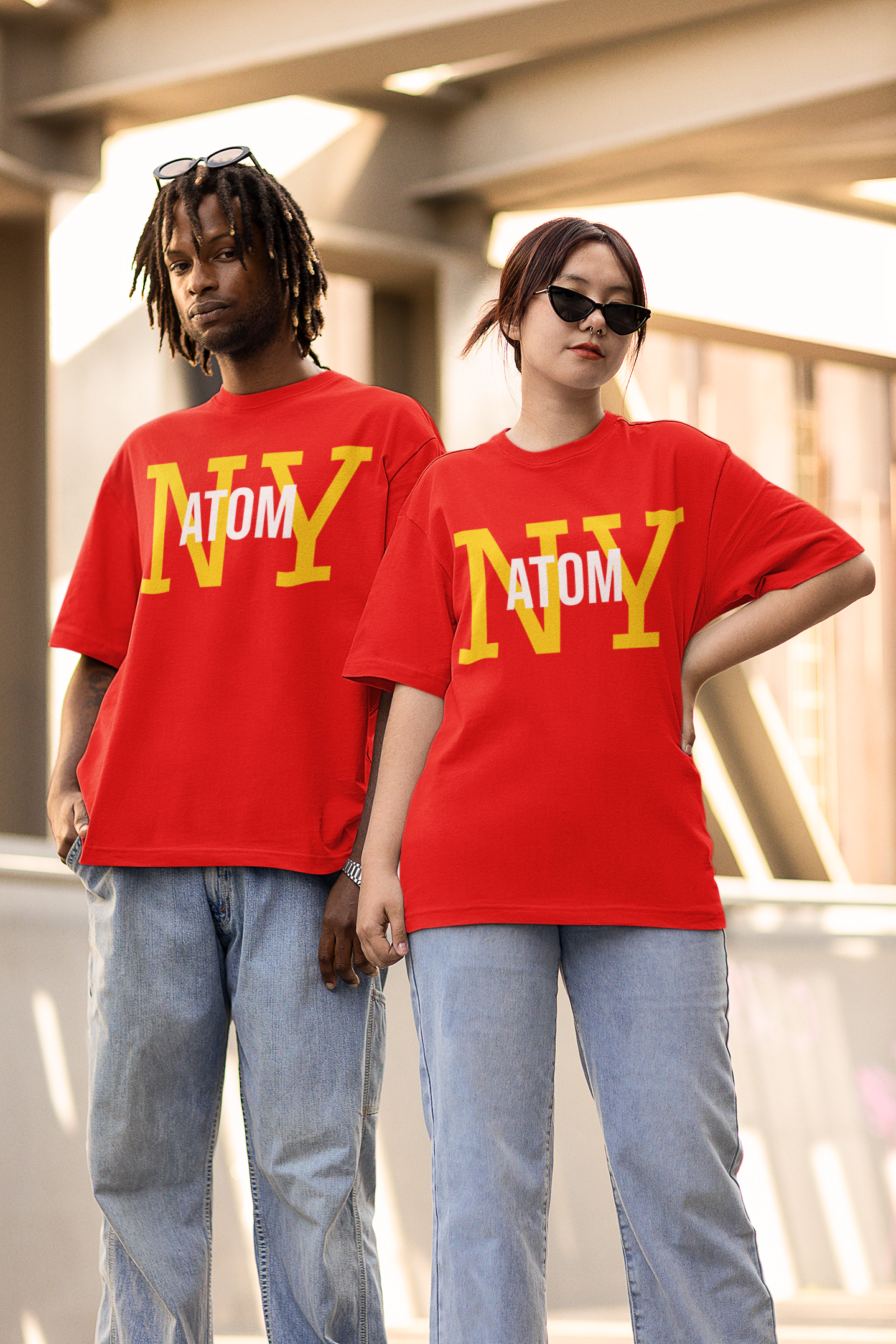 French Terry NY ATOM Red Unisex Oversize T-Shirt