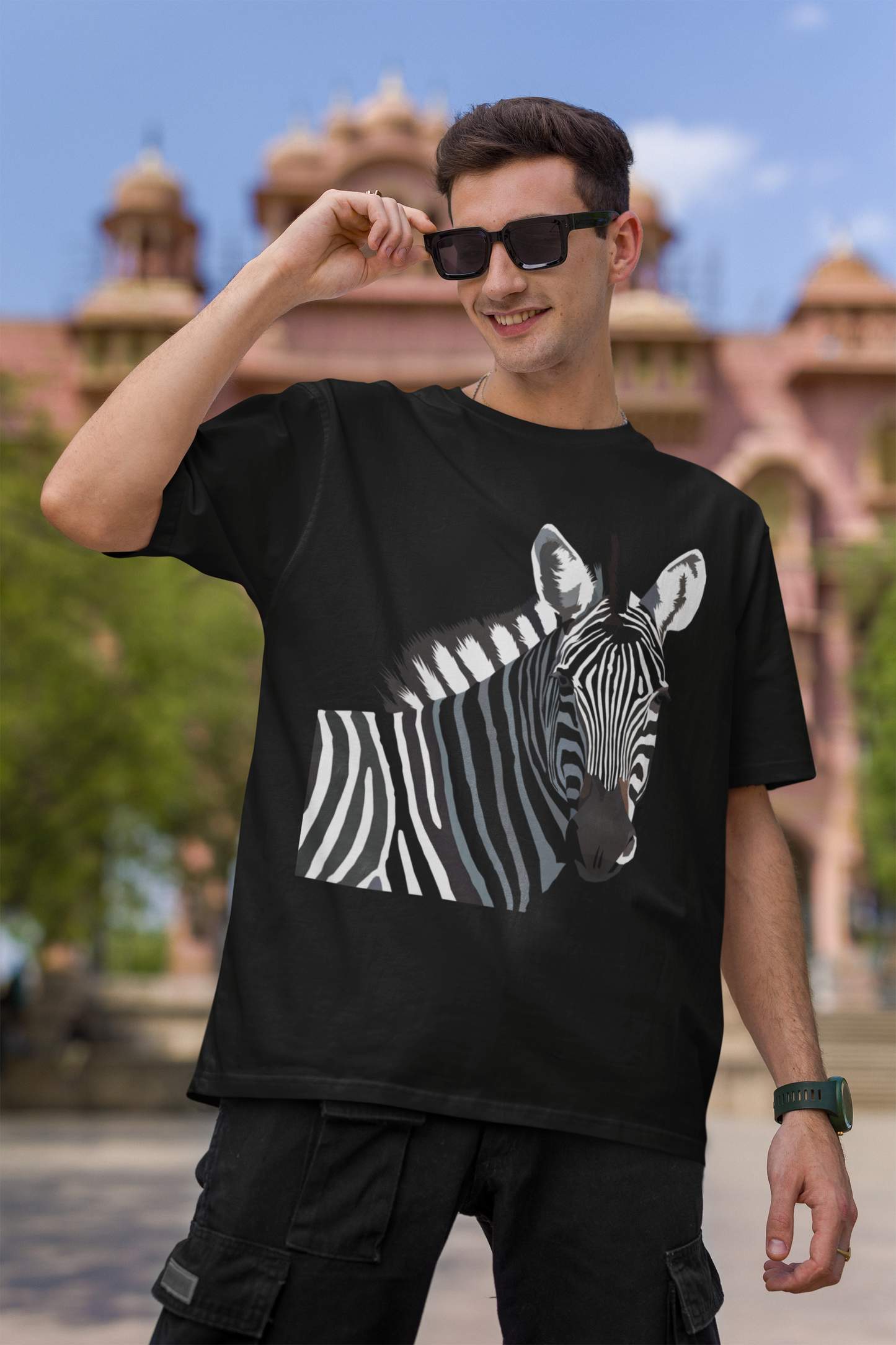 Zebra Black Oversized Pure Cotton T-Shirt For Men | Tarun Kapoor Collection