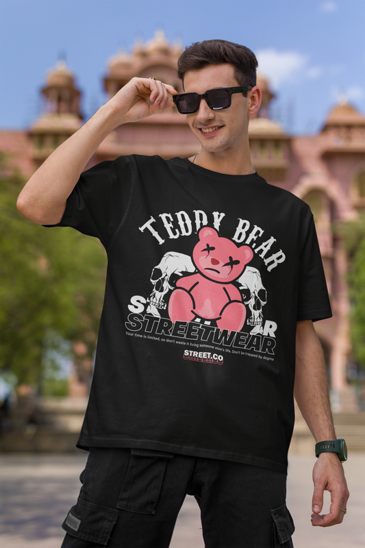 Teddy Bear Black Oversized T-Shirt For Men