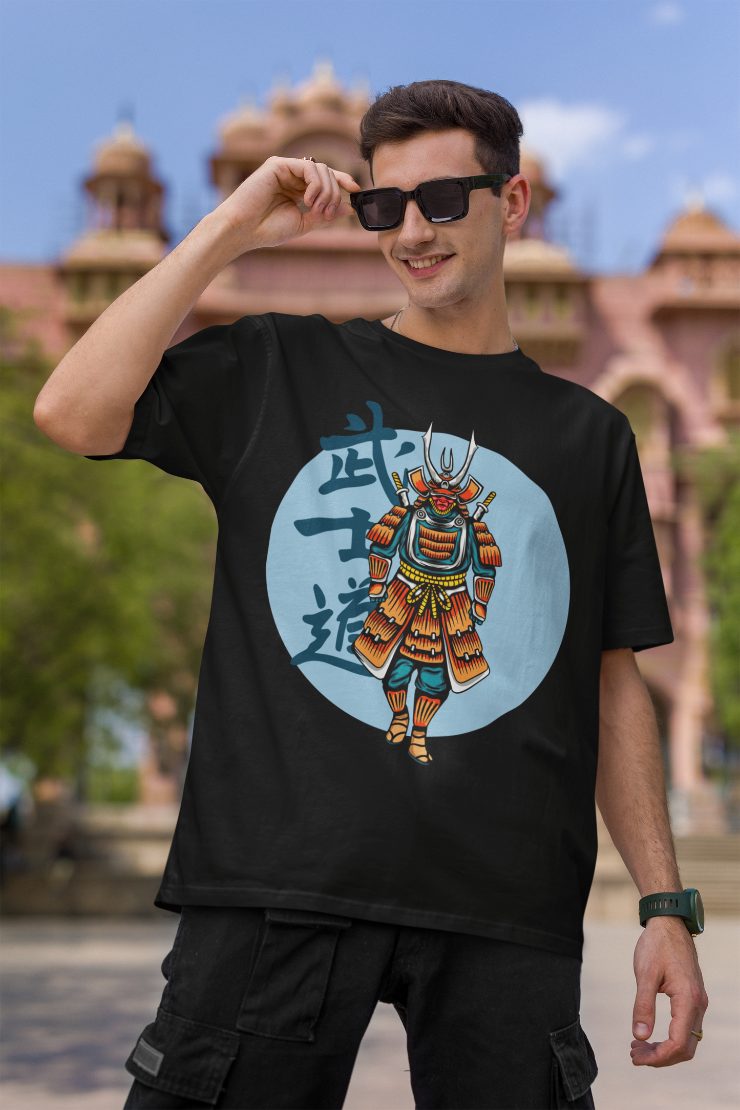 Samurai Walk Black Oversized T-Shirt For Men